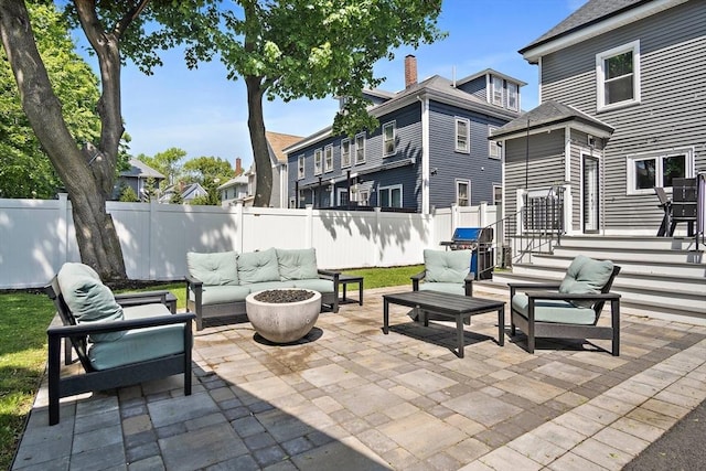 38 Thatcher St, Medford, MA 02155 - view of patio / terrace with an outdoor hangout area and fence