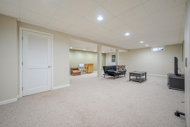 36 Westford Rd, Ayer, MA 01432 - carpeted living room with recessed lighting, baseboards, and a paneled ceiling
