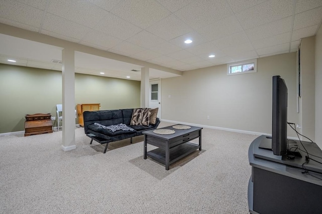 36 Westford Rd, Ayer, MA 01432 - living room with carpet flooring, baseboards, recessed lighting, and a drop ceiling