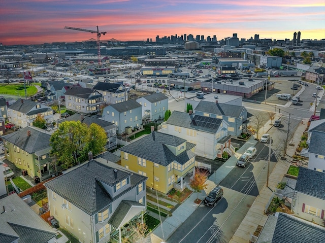 view of aerial view at dusk