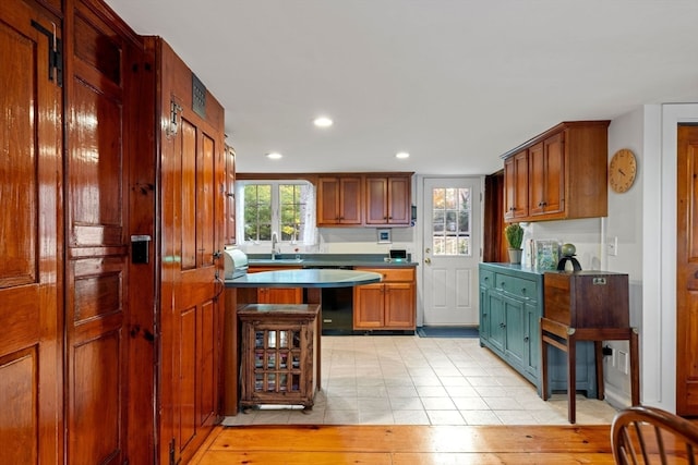 kitchen with light wood-type flooring, sink, and plenty of natural light