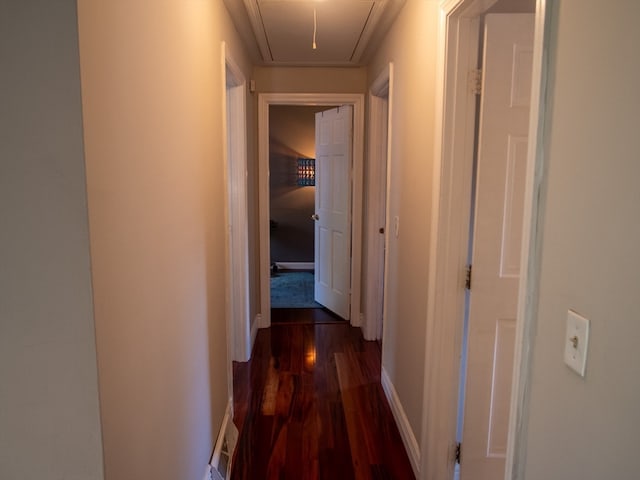 corridor with dark hardwood / wood-style floors