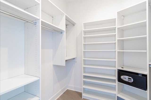 spacious closet with hardwood / wood-style flooring