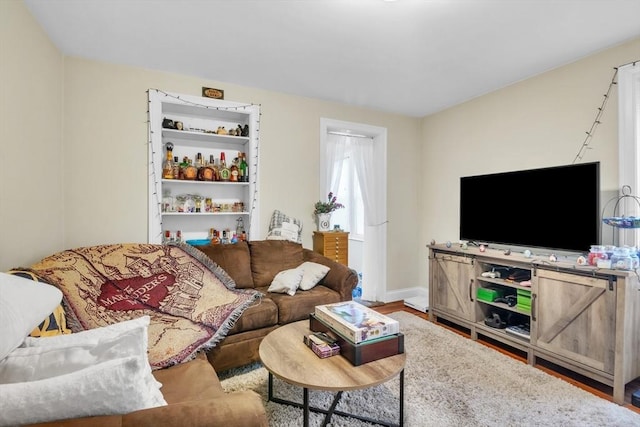 living room featuring baseboards and wood finished floors