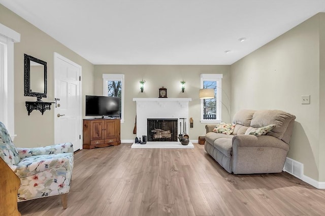 living room featuring light wood-type flooring