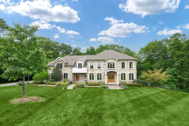 5 Copperbeech Cir, Westborough, MA 01581 - french country inspired facade with stone siding and a front lawn