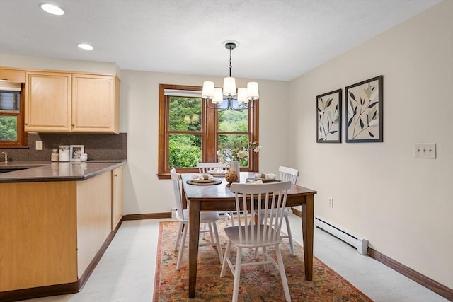 52 Diana Dr, Marlborough, MA 01752 - dining area with a baseboard heating unit, a chandelier, and recessed lighting