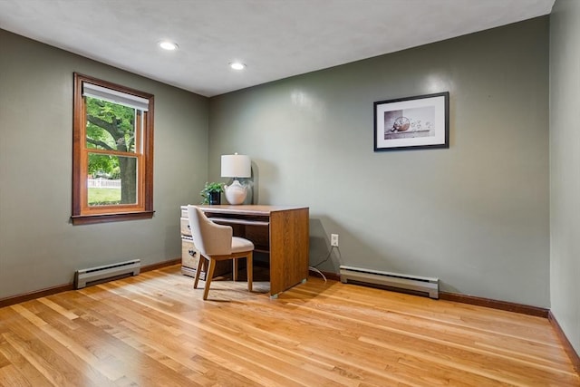 52 Diana Dr, Marlborough, MA 01752 - home office featuring a baseboard heating unit, light wood-type flooring, and recessed lighting