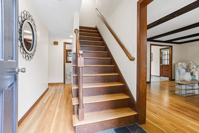 52 Diana Dr, Marlborough, MA 01752 - stairs featuring wood finished floors and beamed ceiling