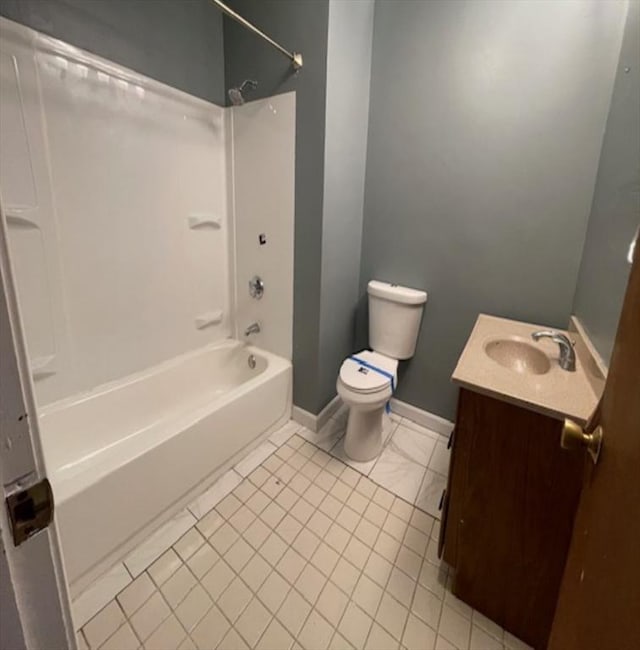 full bathroom with tile patterned floors, vanity,  shower combination, and toilet