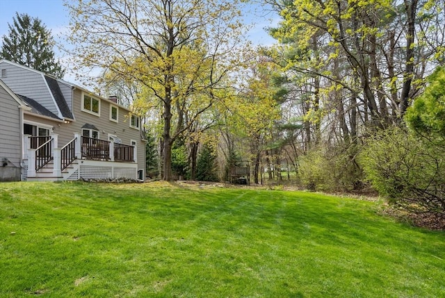 view of yard with a wooden deck