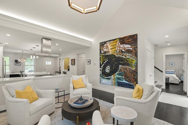 16 Primrose Ln Unit 16, Ipswich, MA 01938 - living room with recessed lighting, wood finished floors, stairway, and lofted ceiling