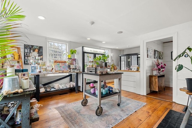 interior space with recessed lighting and hardwood / wood-style floors