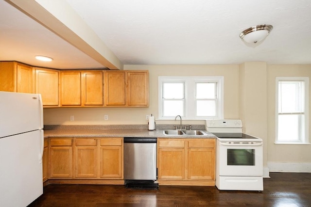 139 Endicott St, Worcester, MA 01610 - kitchen featuring white appliances, a sink, healthy amount of natural light, and dark wood finished floors