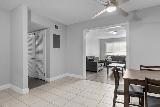 239 Glasgow St Unit 12, Fall River, MA 02721 - dining area with electric panel, a ceiling fan, and light tile patterned floors