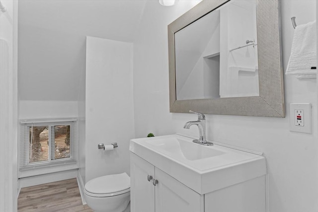 bathroom featuring hardwood / wood-style floors, vanity, and toilet