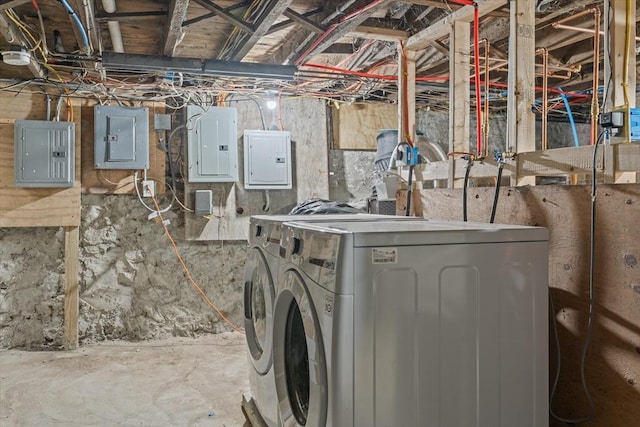 laundry room featuring washer and dryer and electric panel