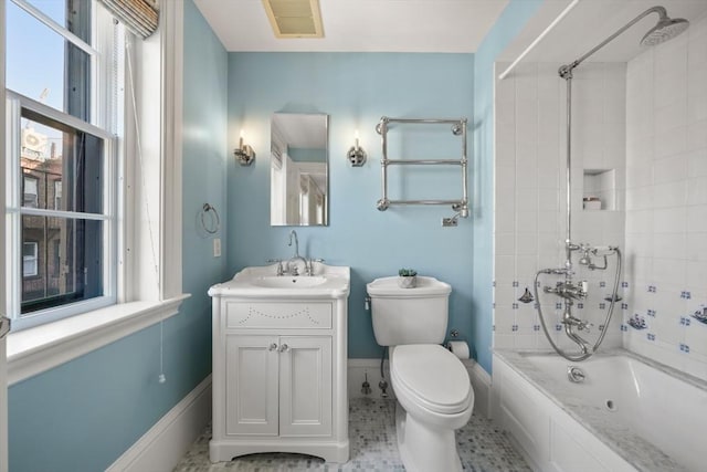 101 Pinckney St, Boston, MA 02114 - bathroom with tiled shower / bath combo, toilet, visible vents, and a wealth of natural light
