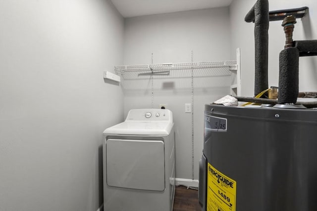 404-406 Franklin St, Springfield, MA 01104 - washroom with water heater, dark wood-style floors, and separate washer and dryer