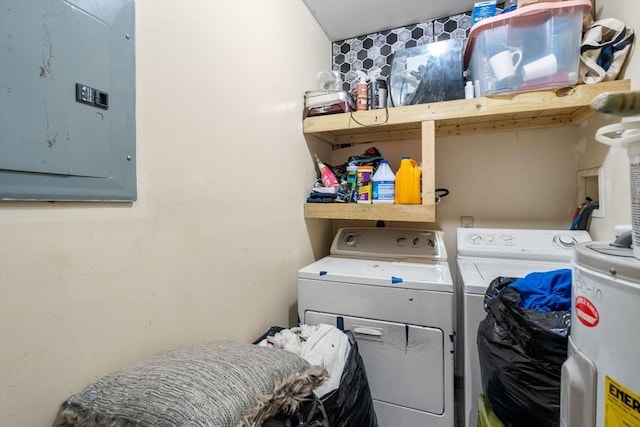 404-406 Franklin St, Springfield, MA 01104 - laundry room featuring electric panel, washer and dryer, and water heater