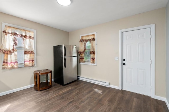 404-406 Franklin St, Springfield, MA 01104 - kitchen featuring freestanding refrigerator, a baseboard heating unit, dark wood-style flooring, and plenty of natural light