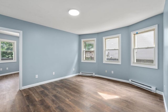 404-406 Franklin St, Springfield, MA 01104 - empty room with a baseboard radiator, dark wood-style floors, and baseboards