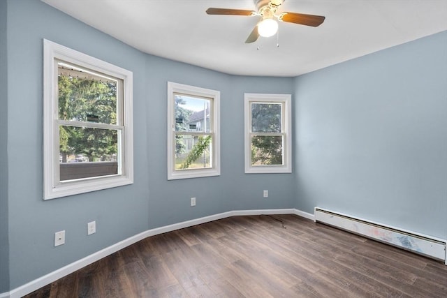 404-406 Franklin St, Springfield, MA 01104 - empty room featuring dark wood-style floors, baseboards, baseboard heating, and ceiling fan
