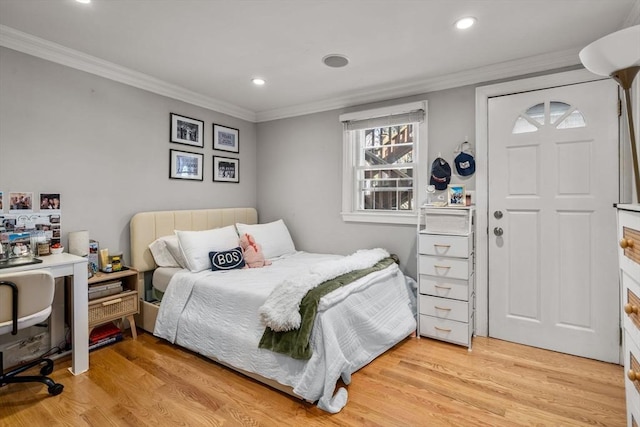 293 D St Unit 2, Boston, MA 02127 - bedroom featuring ornamental molding, light wood-style floors, and recessed lighting