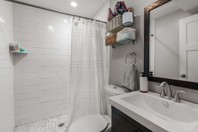 293 D St Unit 2, Boston, MA 02127 - full bath with a tile shower, vanity, and recessed lighting