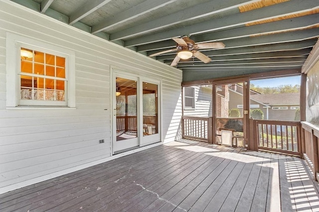 wooden deck with ceiling fan