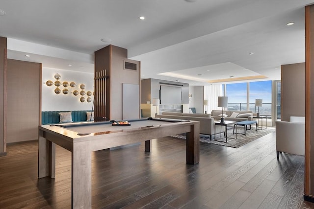 133 Seaport Blvd Unit 1710, Boston, MA 02210 - playroom featuring pool table, floor to ceiling windows, visible vents, and dark wood-type flooring