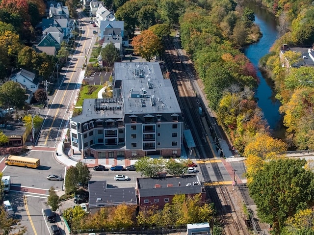 aerial view featuring a water view