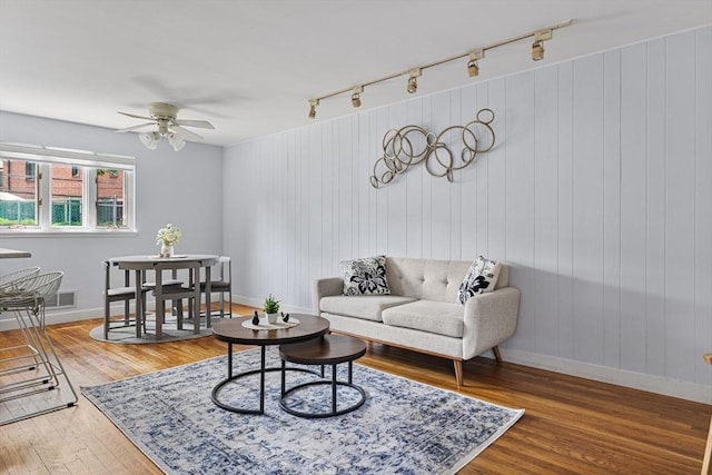 358 Lexington St Unit 358, Watertown, MA 02472 - living room featuring track lighting, ceiling fan, and wood finished floors