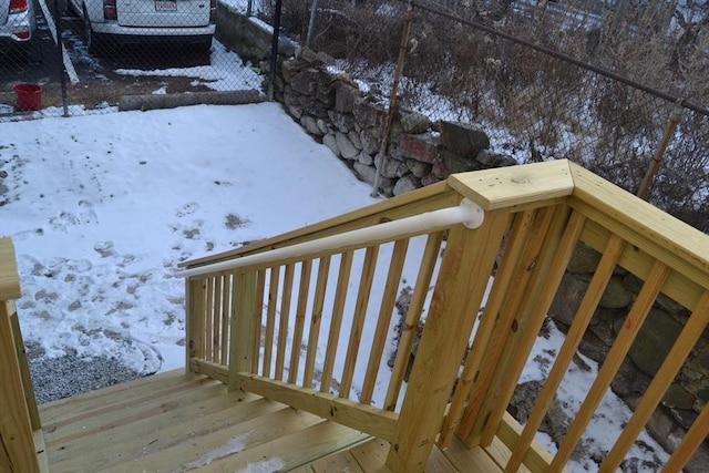 view of snow covered deck