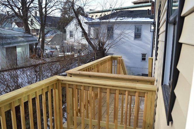 view of snow covered deck