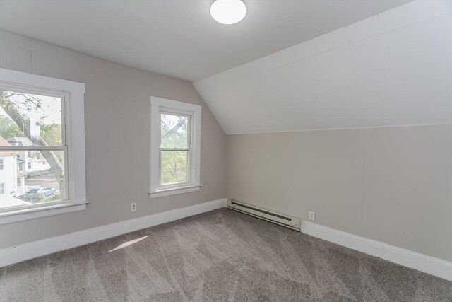33-35 Claremont St, Springfield, MA 01108 - bonus room with a baseboard radiator, carpet floors, vaulted ceiling, and baseboards