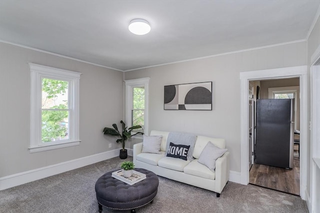 33-35 Claremont St, Springfield, MA 01108 - carpeted living area featuring healthy amount of natural light, ornamental molding, and baseboards