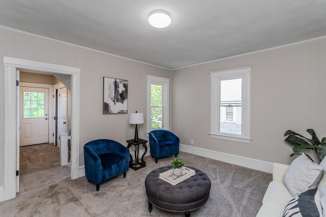 33-35 Claremont St, Springfield, MA 01108 - living area with carpet flooring, crown molding, and baseboards