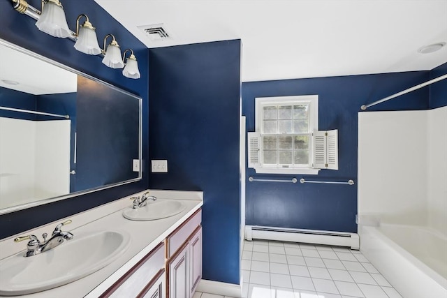 89 Brush Hill Rd, Sherborn, MA 01770 - full bath with visible vents, a sink, tile patterned floors, and baseboard heating