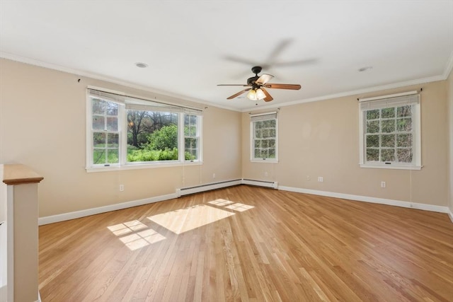 89 Brush Hill Rd, Sherborn, MA 01770 - spare room featuring plenty of natural light, a ceiling fan, ornamental molding, and a baseboard radiator