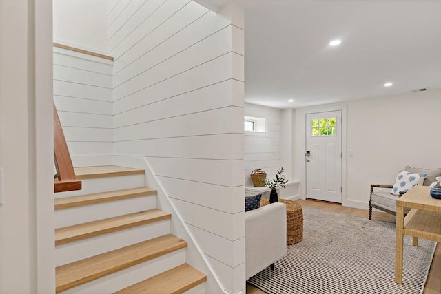 33 Dexter Ave, Sandwich, MA 02563 - foyer with stairway, wood finished floors, and recessed lighting