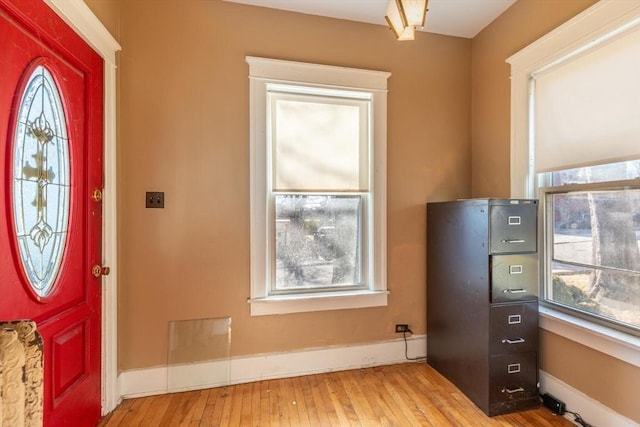 foyer entrance with light hardwood / wood-style flooring