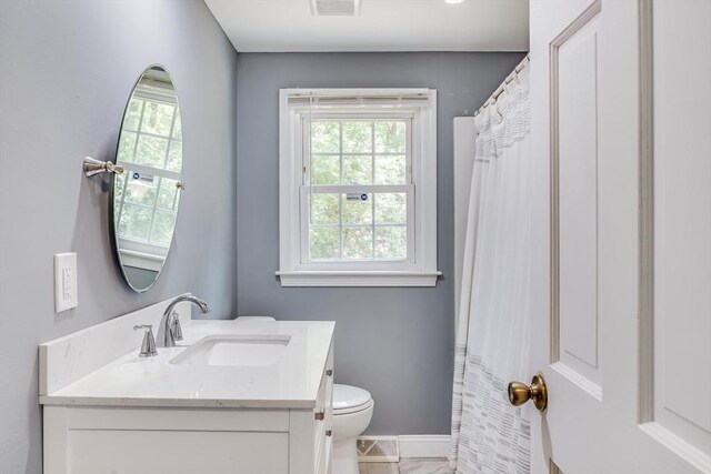 24 Powderhorn Way, Sandwich, MA 02563 - full bathroom featuring vanity, healthy amount of natural light, marble finish flooring, and curtained shower