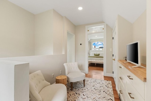 17 Perry St, Somerville, MA 02143 - sitting room featuring dark wood-type flooring, recessed lighting, and vaulted ceiling
