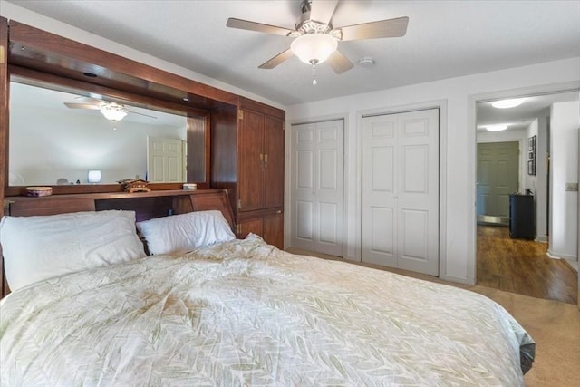 bedroom featuring ceiling fan and wood-type flooring