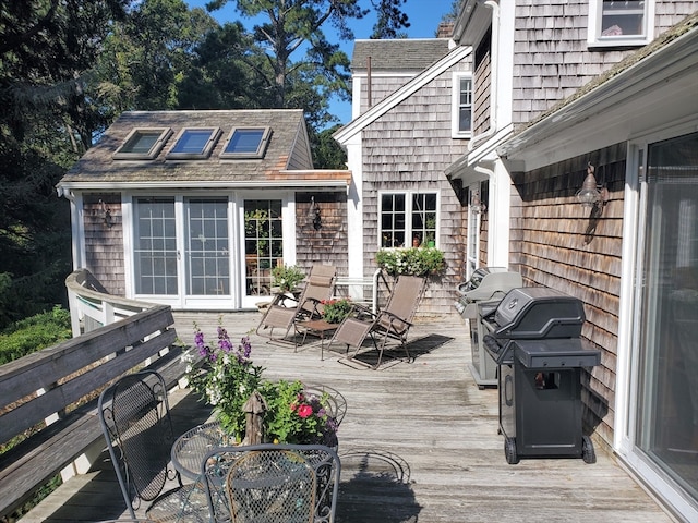 wooden terrace with grilling area