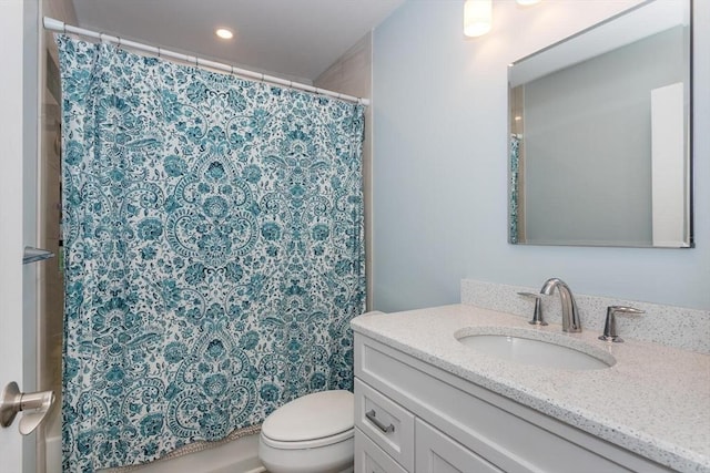 148 Greenbrook Dr Unit 69-6, Stoughton, MA 02072 - bathroom with vanity, toilet, a shower with curtain, and recessed lighting