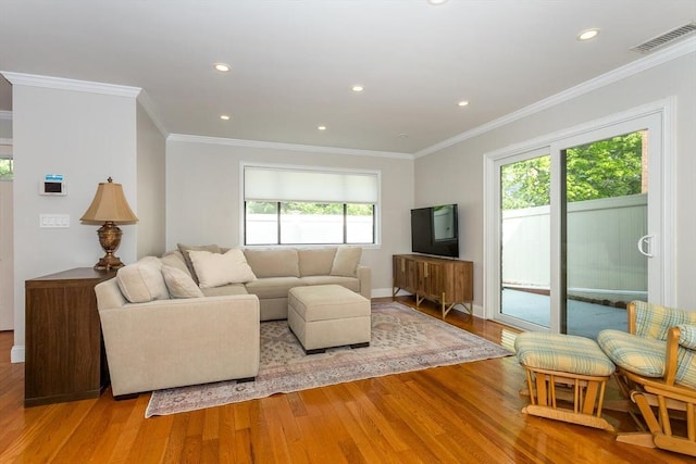 148 Greenbrook Dr Unit 69-6, Stoughton, MA 02072 - living room with light wood finished floors, crown molding, recessed lighting, and baseboards