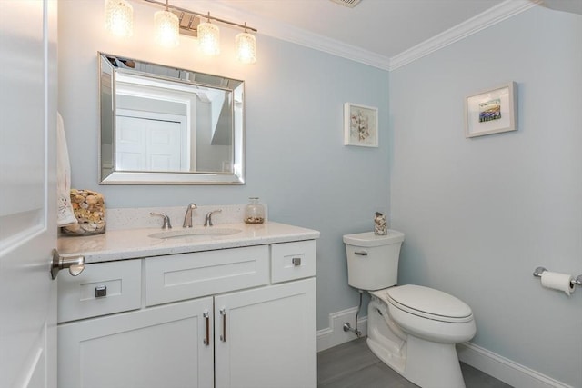 148 Greenbrook Dr Unit 69-6, Stoughton, MA 02072 - bathroom with toilet, baseboards, vanity, and crown molding