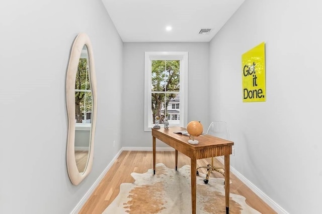 office space featuring light hardwood / wood-style flooring